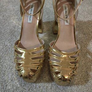 Chelsea & Violet "Arianna" Gold Ankle Strap Dress Shoes Size 7.5